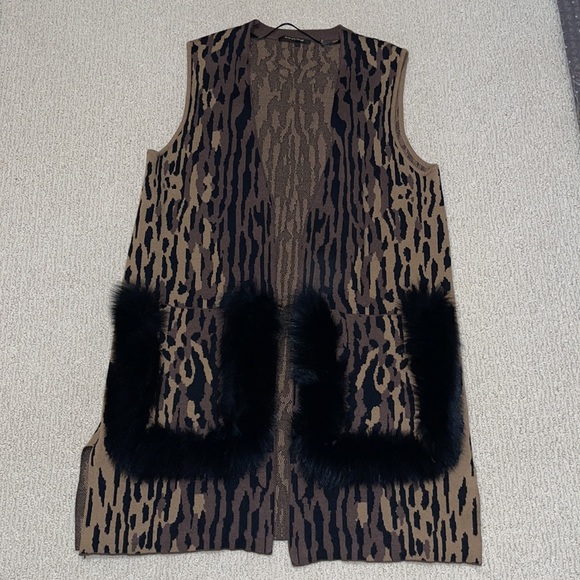Kobi Halperin Ginnette Fur Trimmed Sweater Vest L - Picture 9 of 11